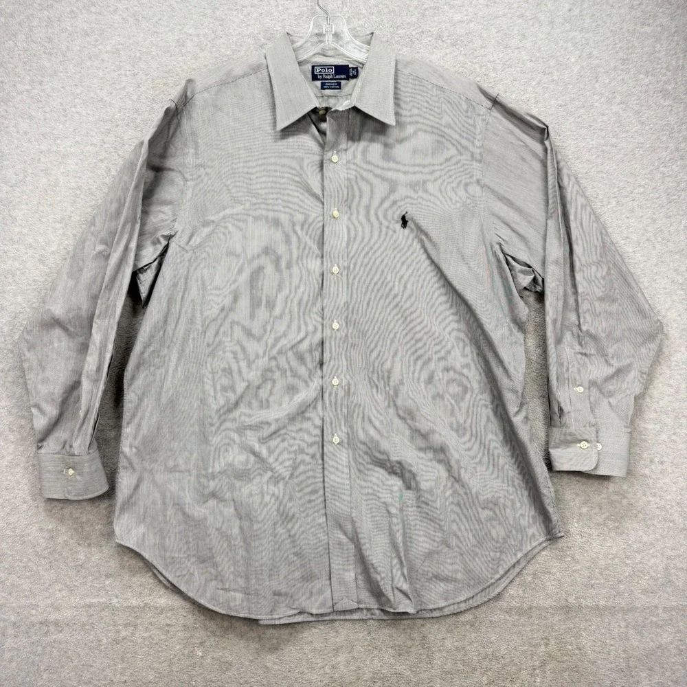 Polo Ralph Lauren Andrew‎ Shirt Mens 18 34/35 Grey Stripe Oxford Dress Retro Y2K